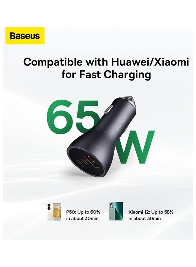 Baseus 65W Fast Car USB Charger Adapter 3 Ports Car Mobile Phone Fast Charging Socket Plug With PD USB C Port & Quick Charge 3.0 Compatible with iPhone 14 Pro Max/14 Pro/13 Pro, iPad Pro, MacBook Dark Grey  - Image 3