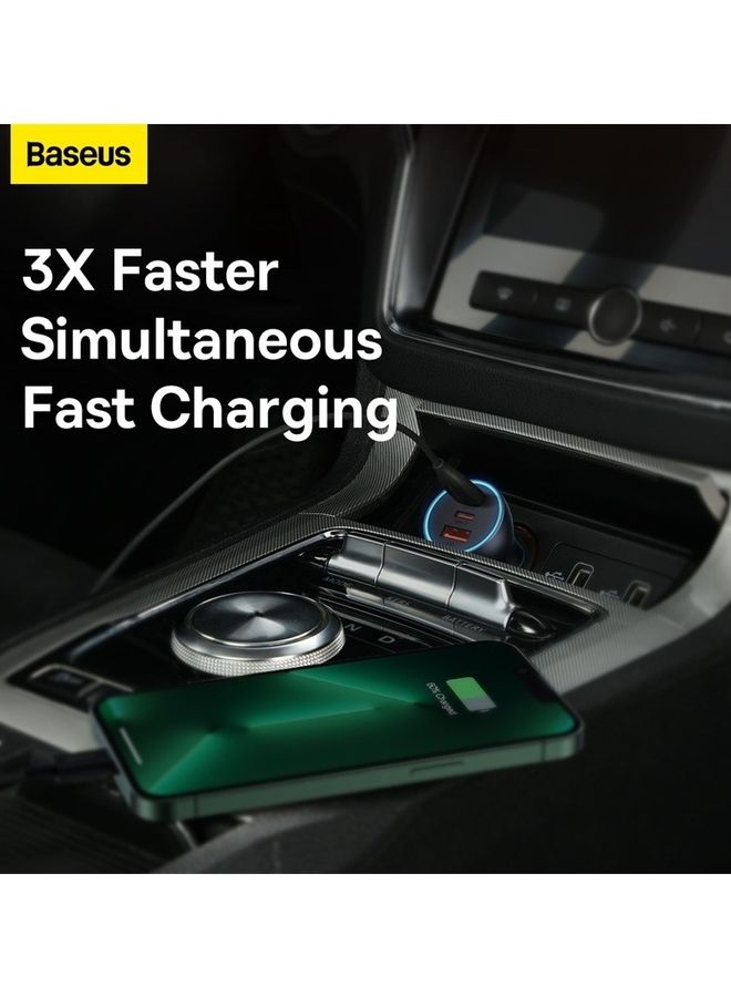 Baseus 65W Fast Car USB Charger Adapter 3 Ports Car Mobile Phone Fast Charging Socket Plug With PD USB C Port & Quick Charge 3.0 Compatible with iPhone 14 Pro Max/14 Pro/13 Pro, iPad Pro, MacBook Dark Grey  - Image 4