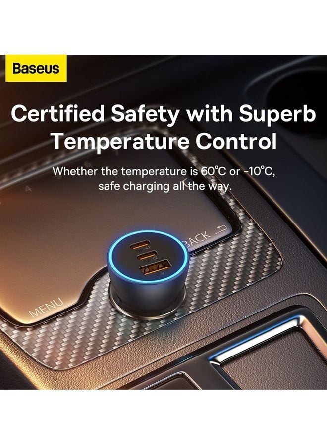 Baseus 65W Fast Car USB Charger Adapter 3 Ports Car Mobile Phone Fast Charging Socket Plug With PD USB C Port & Quick Charge 3.0 Compatible with iPhone 14 Pro Max/14 Pro/13 Pro, iPad Pro, MacBook Dark Grey  - Image 5