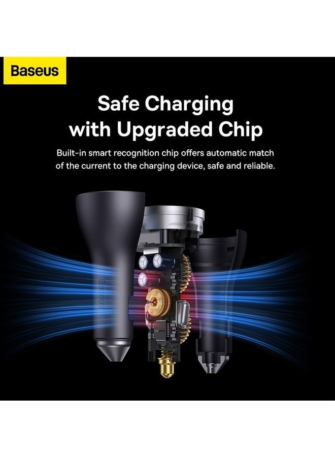 بيسوس - "محول شاحن سيارة سريع للهواتف المحمولة بمنفذ USB C بقدرة 65 وات من 3 منافذ مع تقنية PD وتقنية الشحن السريع 3.0 متوافق مع هاتف آيفون 14 برو ماكس/14 برو/13 برو وجهاز آي باد برو وماك بوك أسود" أسود - Image 1