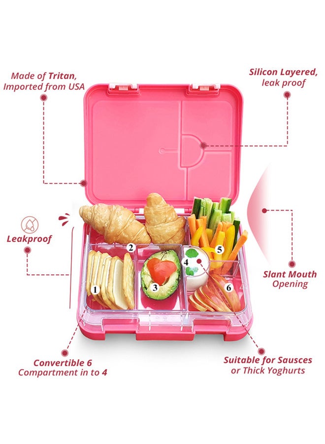 Eazy Kids Bento Lunch Box, 6 And 4 Convertible Compartment, Slant Mouth Opening, Microwavable, Dishwasher Safe, Back To School Season, Made Of Triton, Free Sandwich Cutter, Unicorn Pink  - Image 2