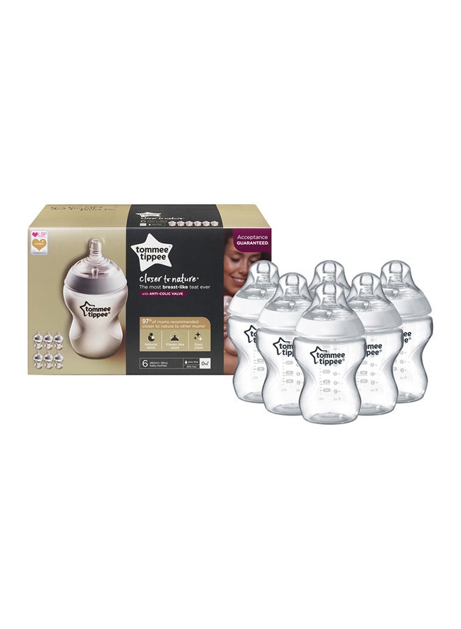 tommee tippee - Pack of 6 Closer to Nature Baby Bottles, Slow-Flow Breast-Like Teat With Anti-Colic Valve 0 Months+, 260ml, Mixed Colours - Image 1