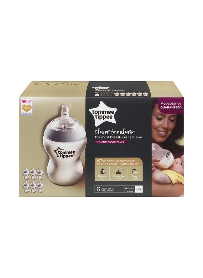 tommee tippee - Pack of 6 Closer to Nature Baby Bottles, Slow-Flow Breast-Like Teat With Anti-Colic Valve 0 Months+, 260ml, Mixed Colours - Image 1