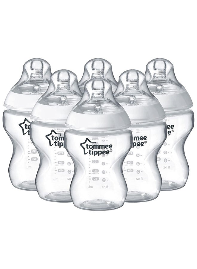 tommee tippee - Pack of 6 Closer to Nature Baby Bottles, Slow-Flow Breast-Like Teat With Anti-Colic Valve 0 Months+, 260ml, Mixed Colours - Image 1