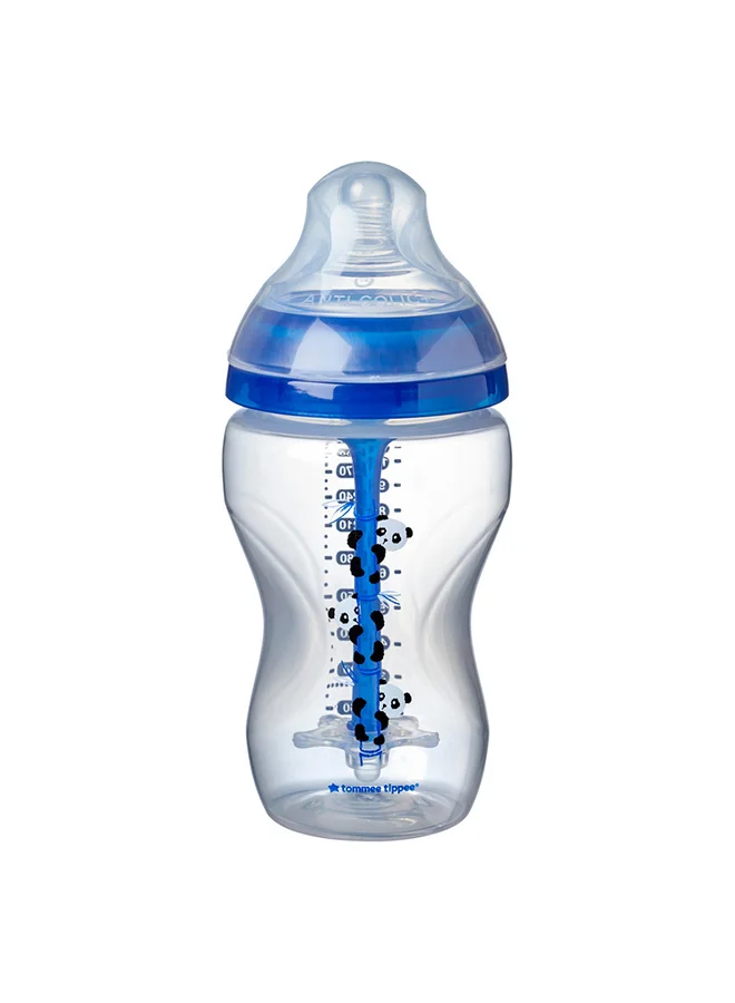 tommee tippee Anti-Colic Plastic Baby Feeding Bottle With Ultra Soft Nipple,3+ M, 340ml - Clear/Blue