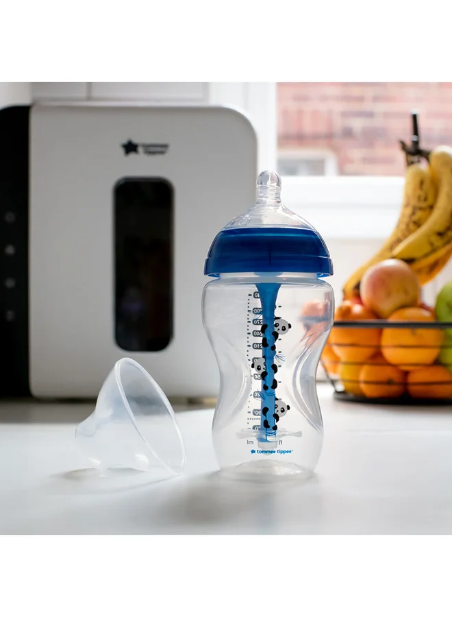 tommee tippee Anti-Colic Plastic Baby Feeding Bottle With Ultra Soft Nipple,3+ M, 340ml - Clear/Blue