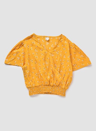 V-Neck Short Sleeve Top Gold Yellow - v1658926858/N46372056V_1