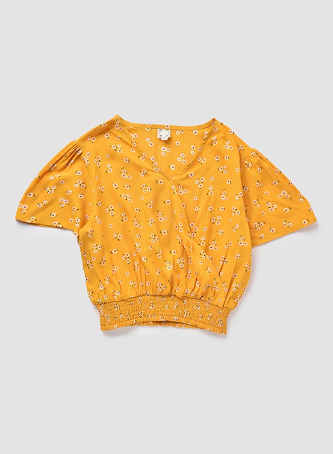 NEON V-Neck Short Sleeve Top Gold Yellow  - Image 1