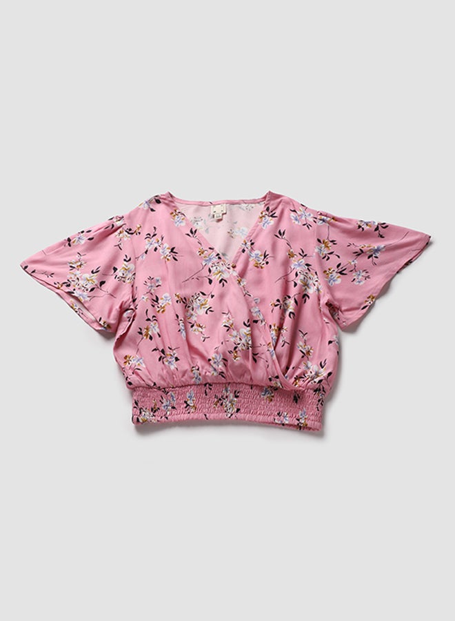 Neon V-Neck Printed Blouse Top Blue  - Image 1