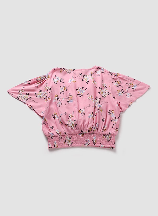 Neon V-Neck Printed Blouse Top Blue  - Image 3