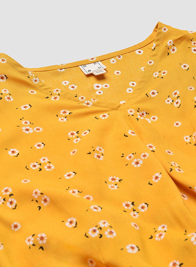 NEON V-Neck Short Sleeve Top Gold Yellow  - Image 3