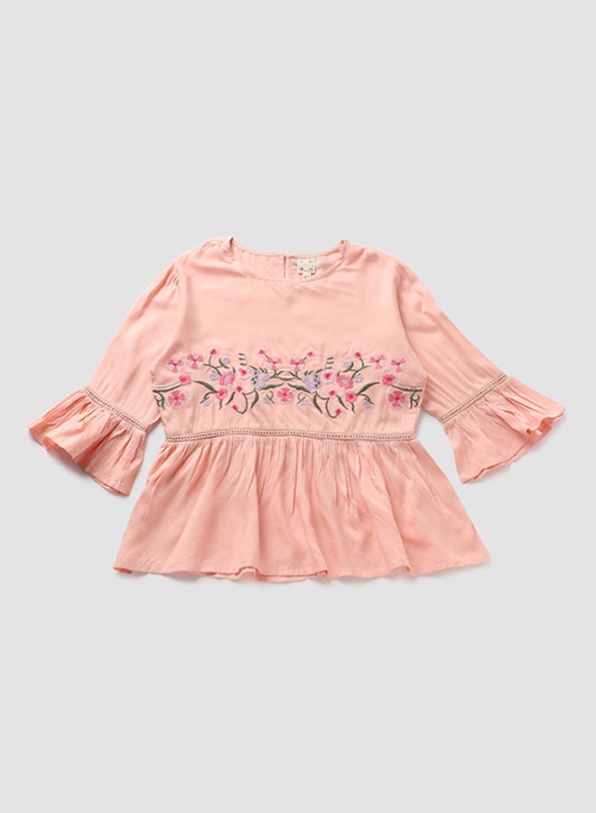 NEON - Round Neck Printed Blouse Top Peach - Image 1