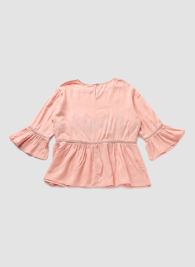 NEON - Round Neck Printed Blouse Top Peach - Image 1