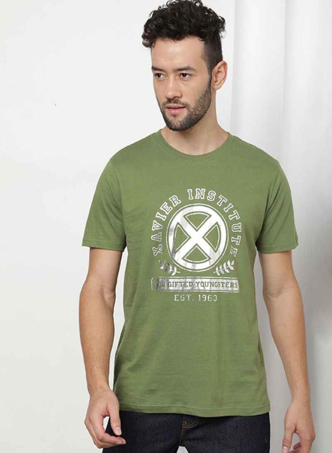 DRIP - X-Men Printed Round Neck Regular Fit T-Shirt Olive/Pearl White - Image 1