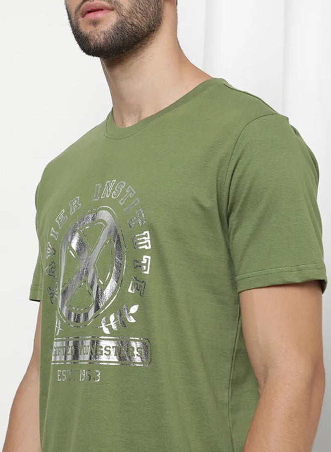 DRIP - X-Men Printed Round Neck Regular Fit T-Shirt Olive/Pearl White - Image 1