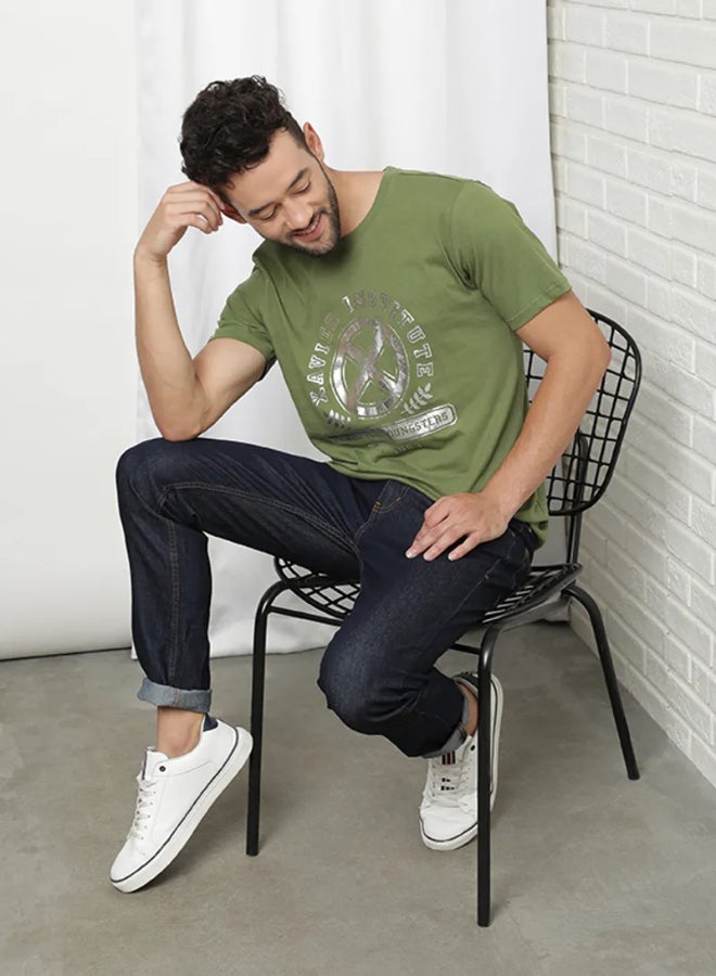DRIP - X-Men Printed Round Neck Regular Fit T-Shirt Olive/Pearl White - Image 1