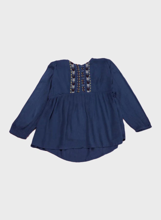 NEON - Embroidered Detail Round Neck Top Midnight Blue - Image 1