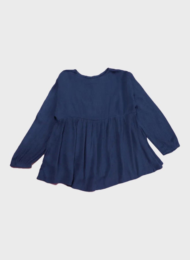 NEON - Embroidered Detail Round Neck Top Midnight Blue - Image 1