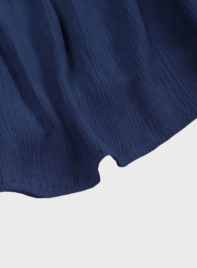 NEON - Embroidered Detail Round Neck Top Midnight Blue - Image 1
