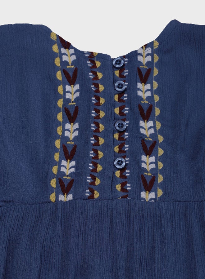 NEON - Embroidered Detail Round Neck Top Midnight Blue - Image 1