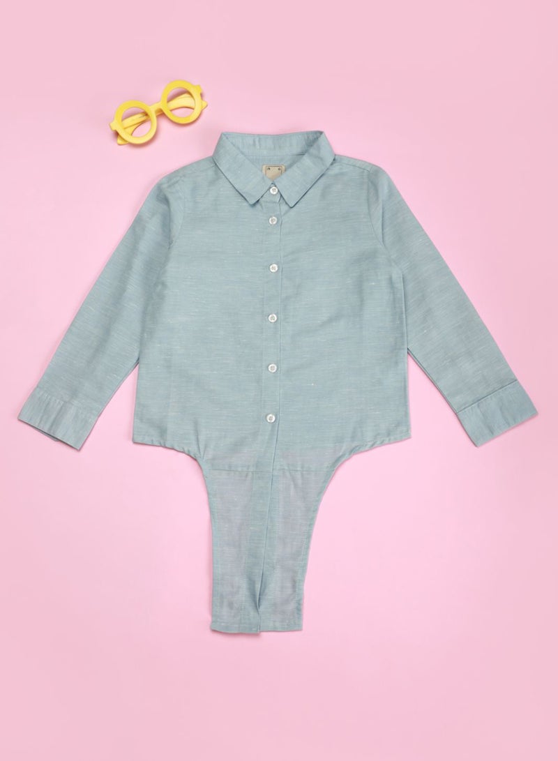 NEON - Long Sleeve Collared Neck Top Sky Blue - Image 1