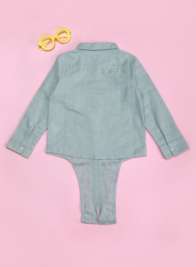 NEON - Long Sleeve Collared Neck Top Sky Blue - Image 1