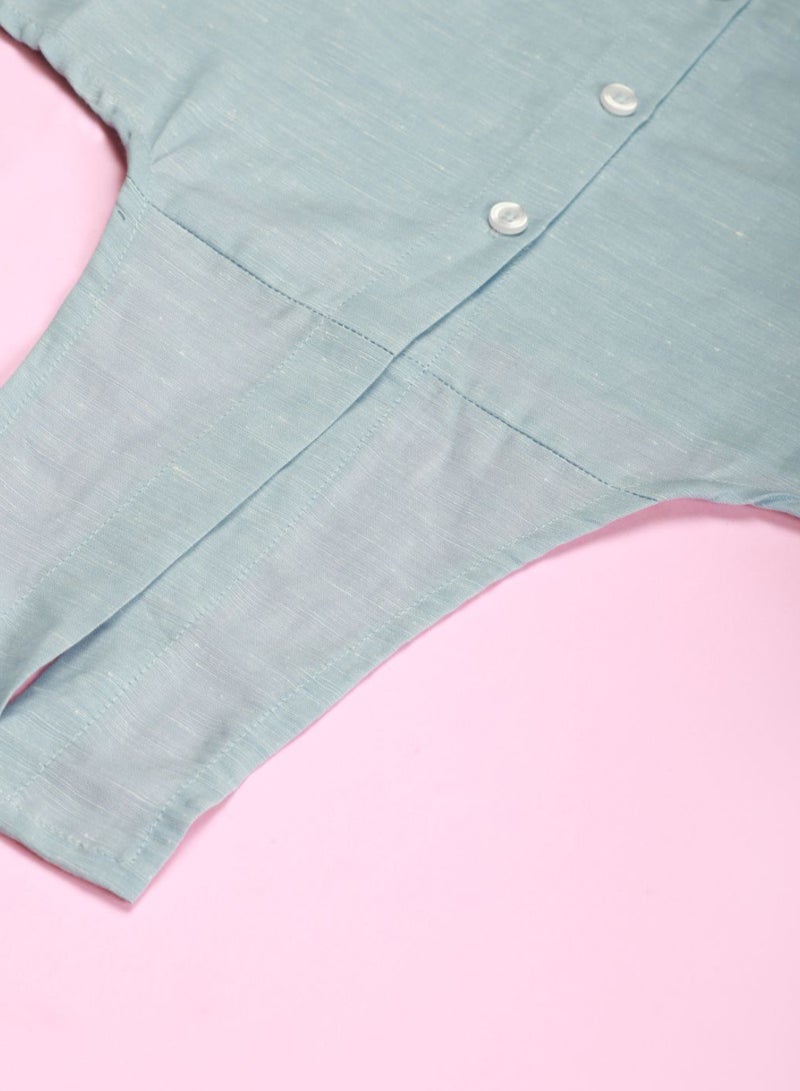 NEON - Long Sleeve Collared Neck Top Sky Blue - Image 1