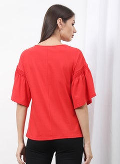 OFFROAD Frill Ruffle Sleeve Plain Basic Top Red  - Image 2