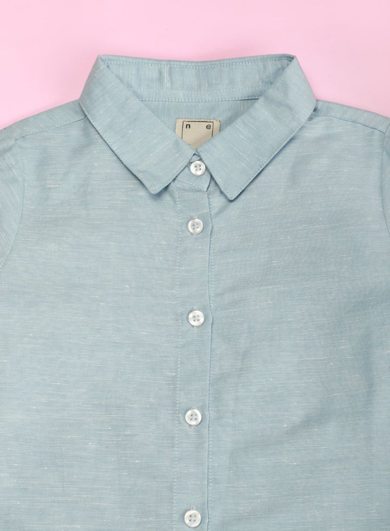 NEON - Long Sleeve Collared Neck Top Sky Blue - Image 1