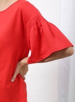 OFFROAD Frill Ruffle Sleeve Plain Basic Top Red  - Image 3