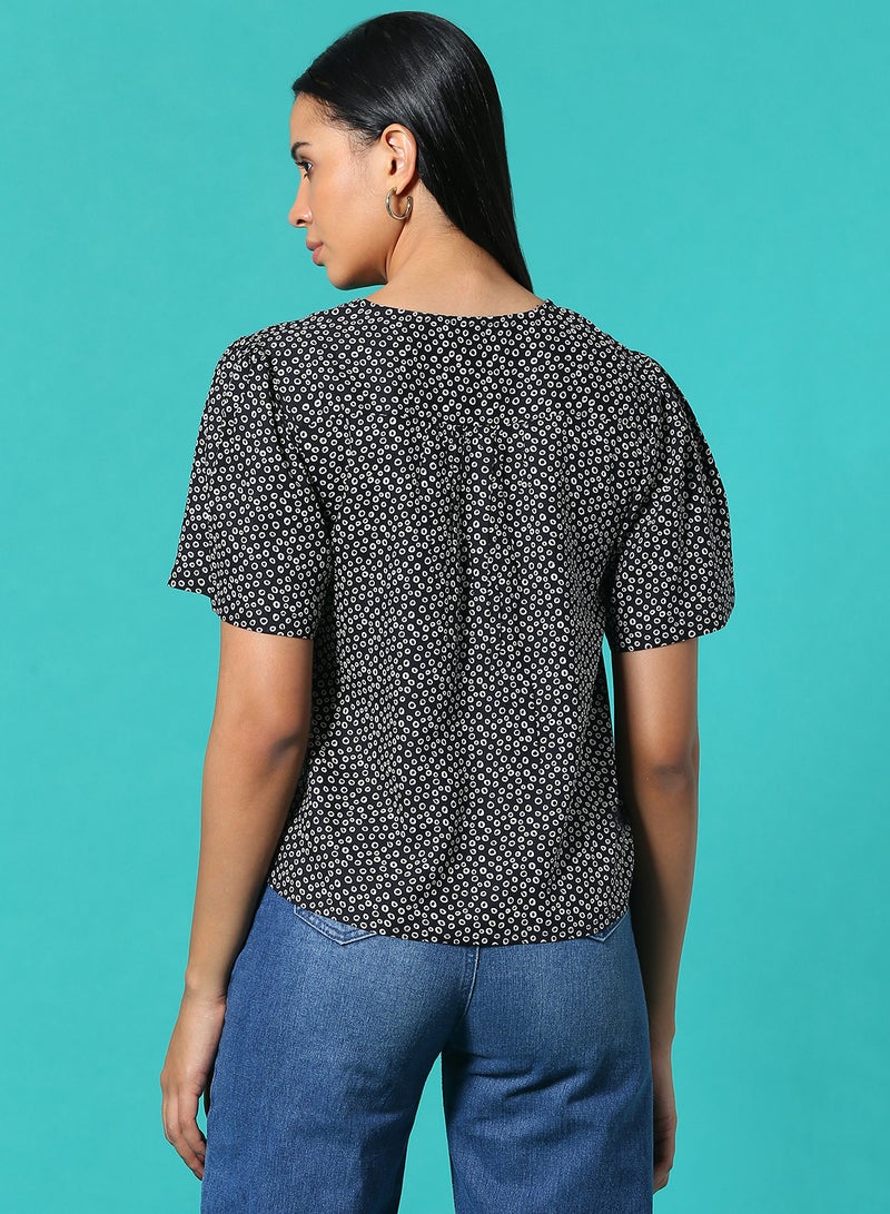 Aila Casual Printed Top Black/White  - Image 2