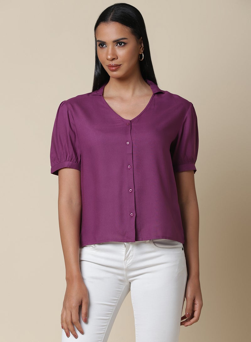 Aila Button Down Plain Top deep magenta  - Image 1