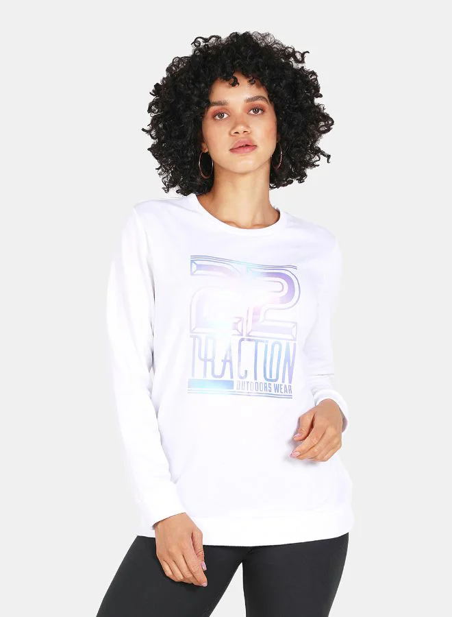 DRIP Printed Casual Crew Neck Sweatshirt White