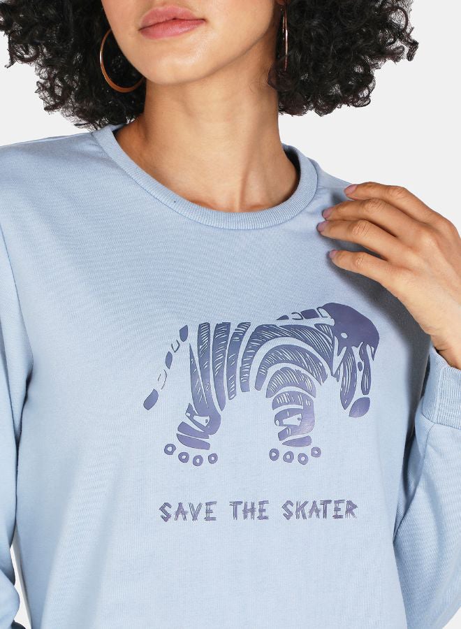 DRIP Save The Skater Print Crop Sweatshirt Blue Fog - Image 4
