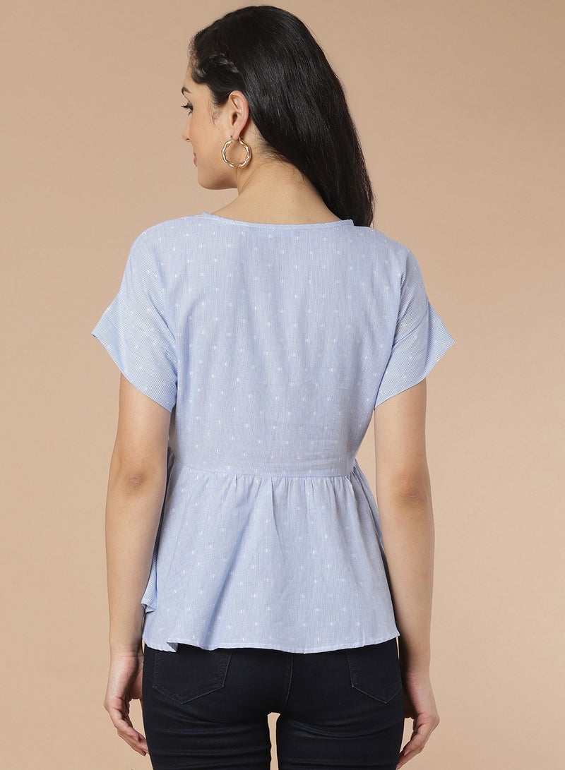 Aila Casual Printed Top Sky Blue  - Image 2