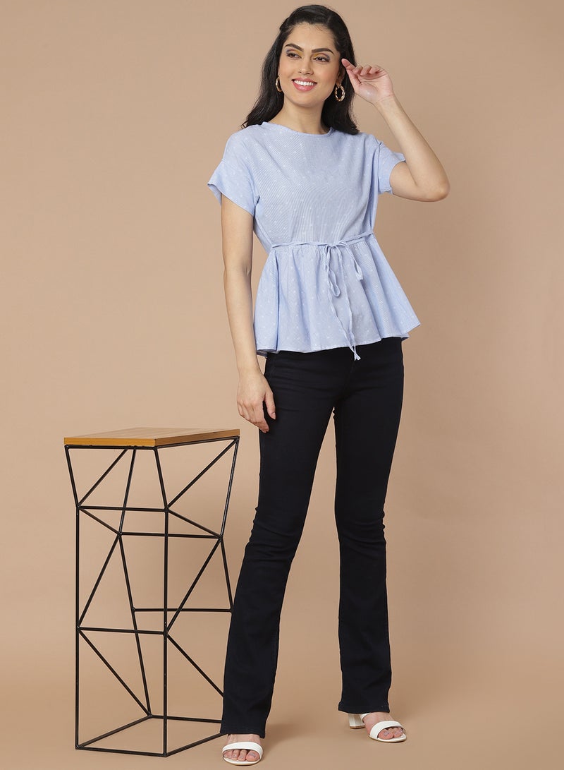 Aila Casual Printed Top Sky Blue  - Image 3