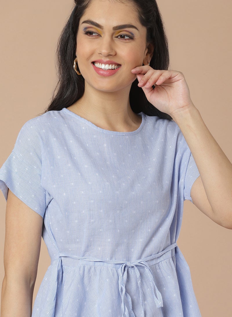 Aila Casual Printed Top Sky Blue  - Image 4