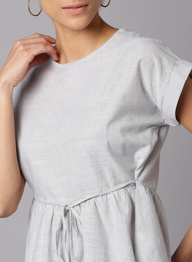 Aila Casual Tie Waist Top Grey  - Image 4