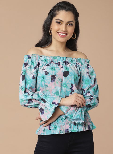Floral Printed Top blue multicolor