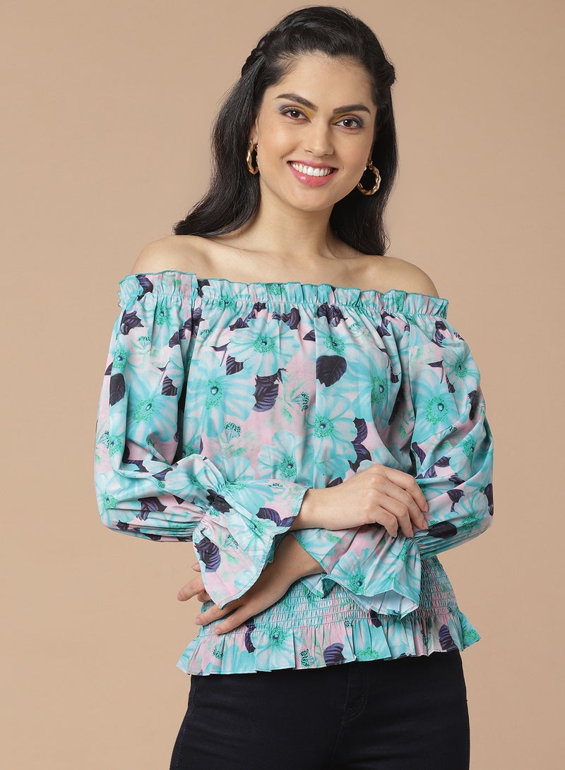 Floral Printed Top blue multicolor