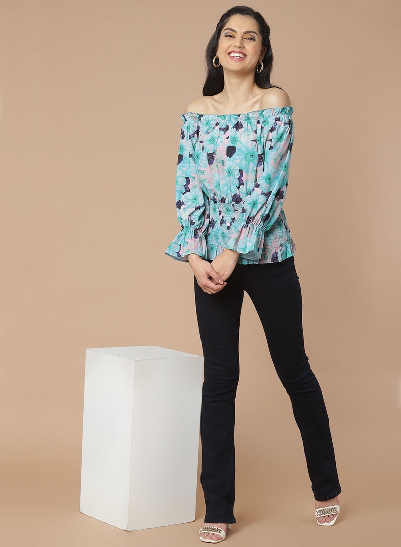 Floral Printed Top blue multicolor