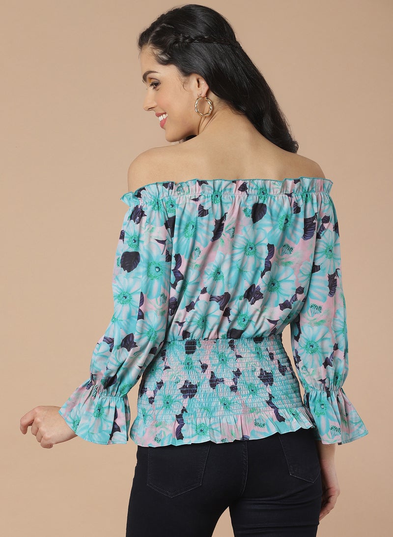 Floral Printed Top blue multicolor