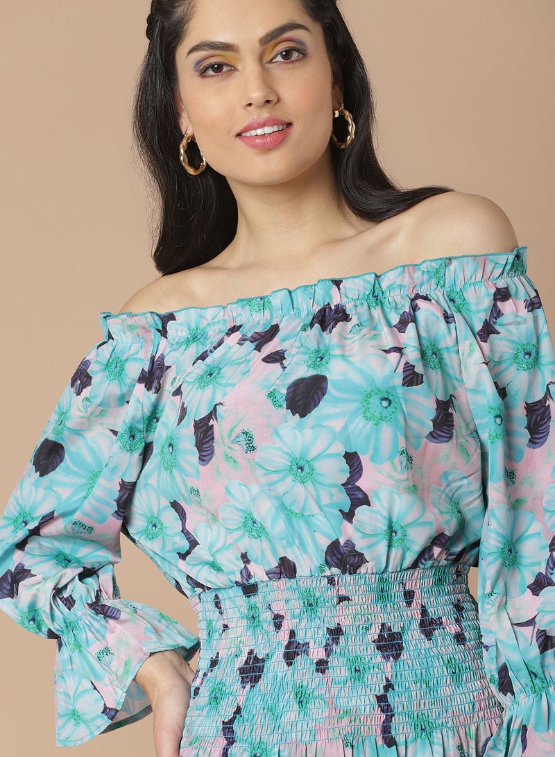 Floral Printed Top blue multicolor