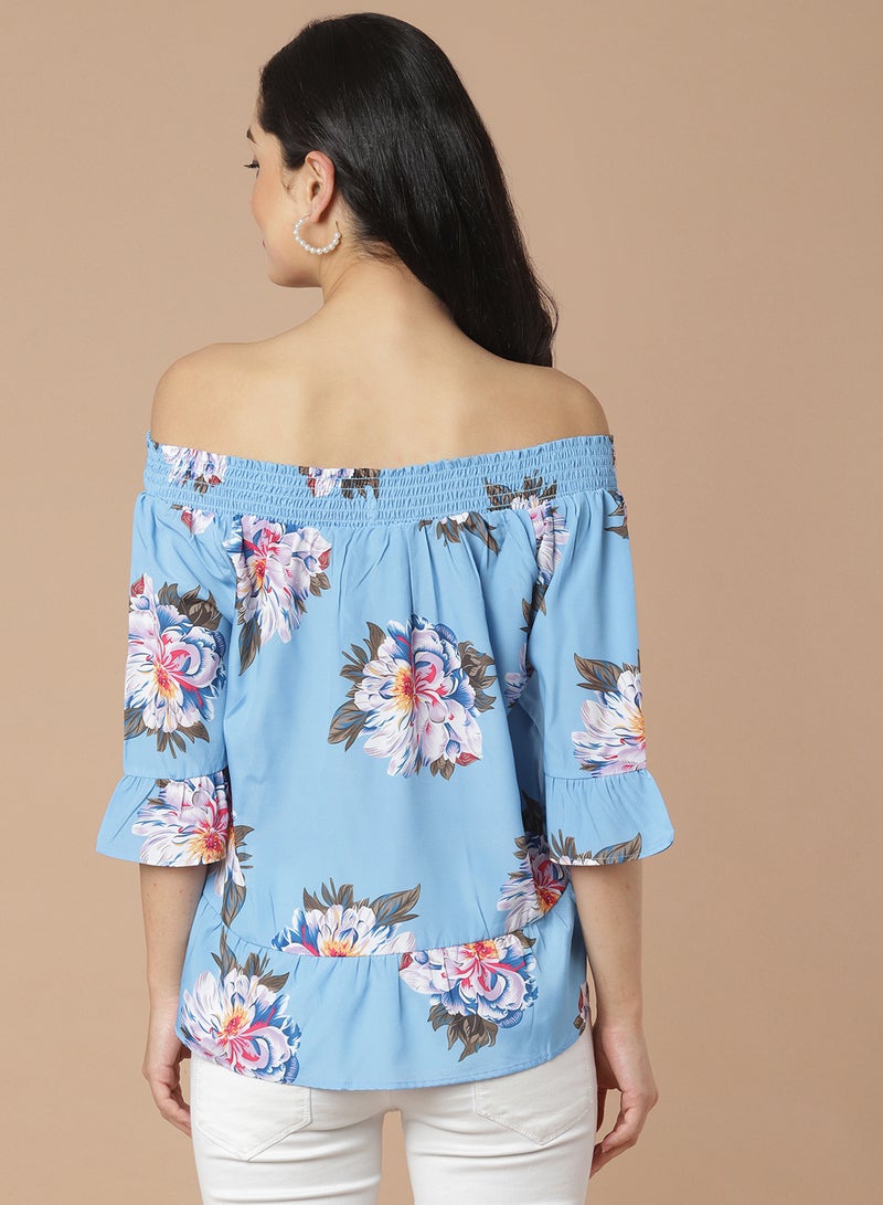 Aila - Floral Off Shoulder Top blue multicolor - Image 1