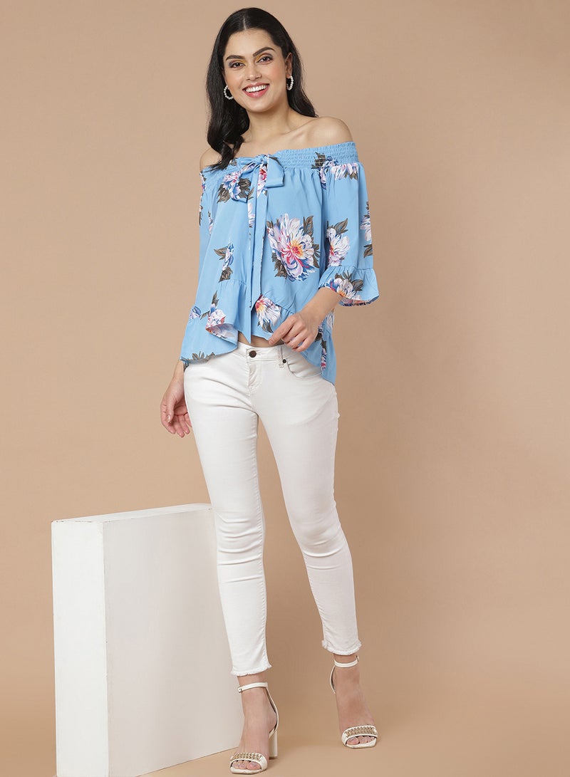 Aila - Floral Off Shoulder Top blue multicolor - Image 1