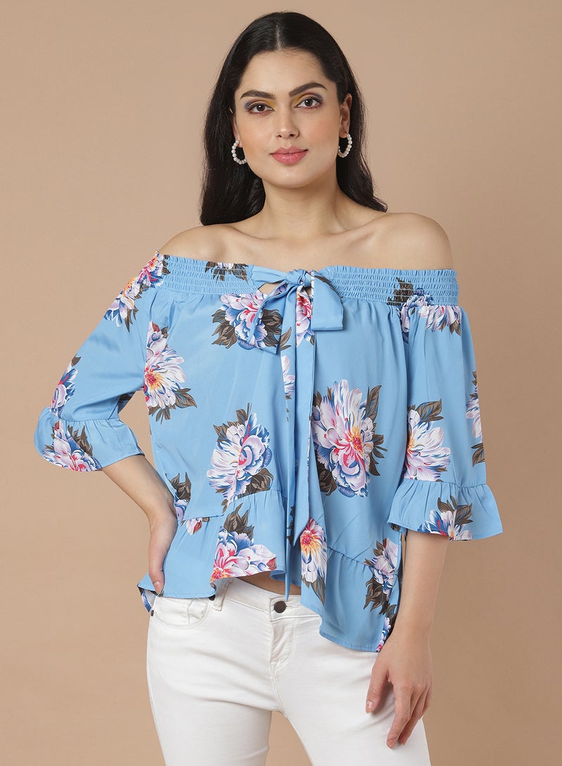 Aila - Floral Off Shoulder Top blue multicolor - Image 1
