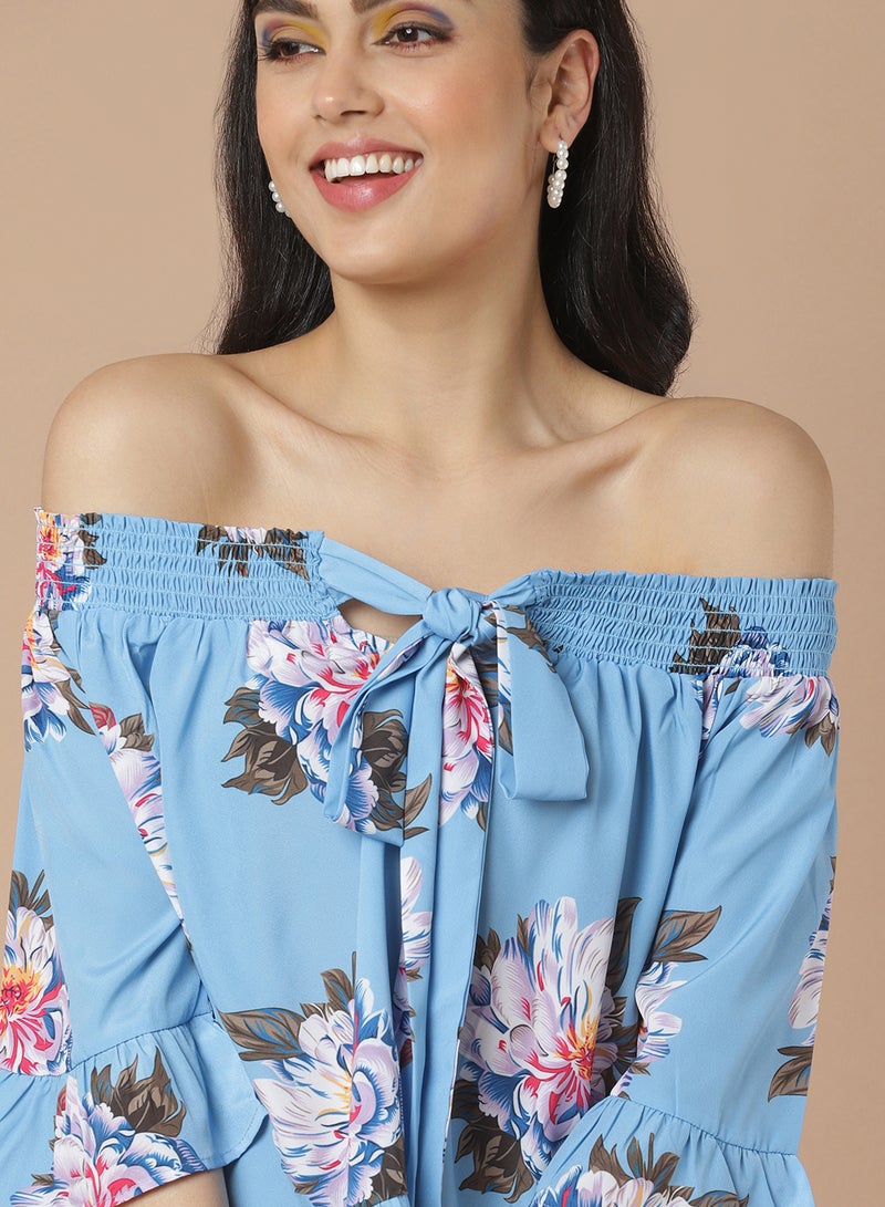 Aila - Floral Off Shoulder Top blue multicolor - Image 1