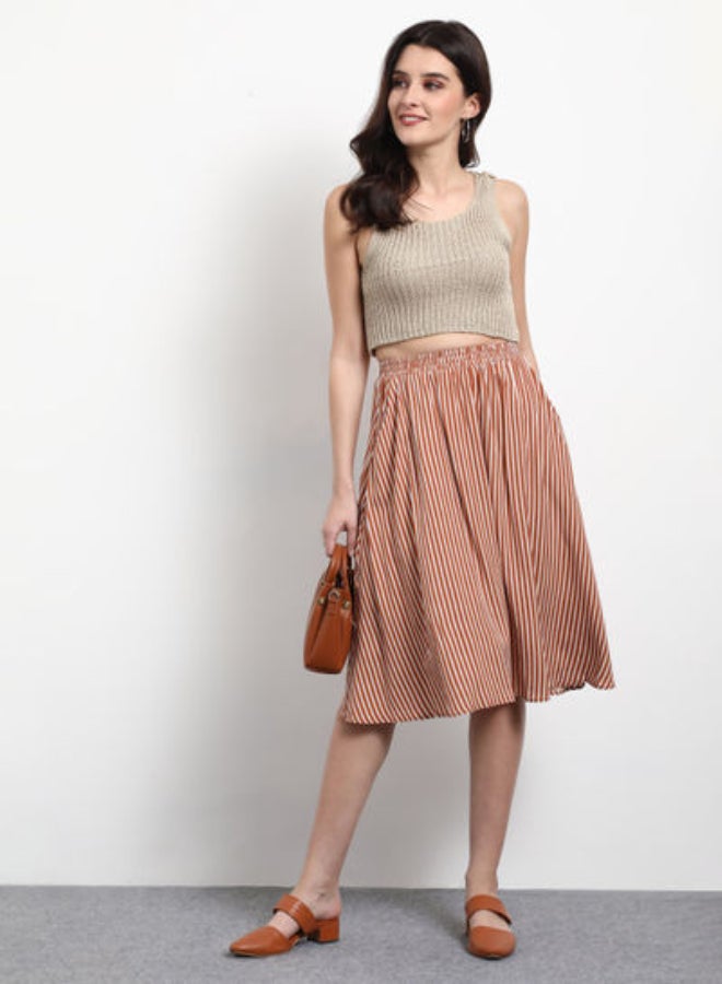 DRIP Stripes Knee Length Skirt Brown/White  - Image 3