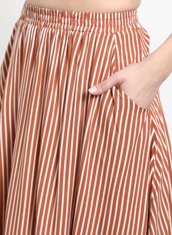 DRIP Stripes Knee Length Skirt Brown/White  - Image 4