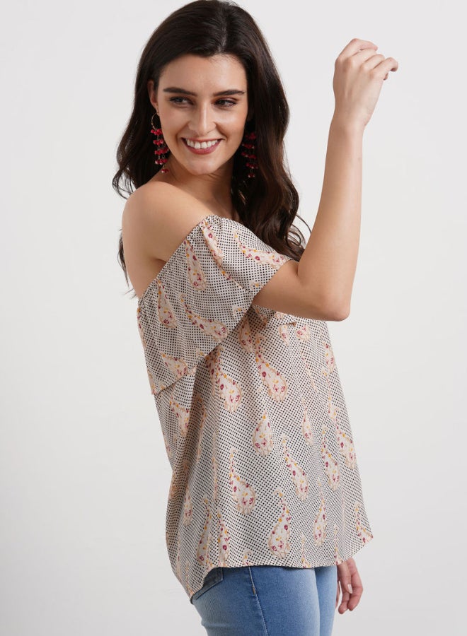 DRIP Off Shoulder Polka Dot Print Top Multicolour  - Image 1
